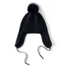 Chapéu Lei Feng outono e inverno novo estilo malha de cashmere cor sólida cadarço quente com pompom proteção contra o frio proteção para as orelhas cúpula chapéu de frio