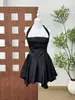 Marca Vietnamita de Design de Nicho Lso*L Vestido Branco e Preto em Renda em Camadas com Decote Halter para o Início da Primavera Elegante