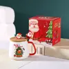 Taza Navideña Linda con Tapa y Cuchara Caja de Regalo Creativa Taza de Cerámica de Santa Claus Regalo de Acompañamiento