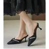 Mules Únicos de Punta Cerrada para Mujer, Nuevo Estilo Verano 2026, Adecuados para Combinar con Vestidos, Tacones de Aguja Altos con Perlas, Estilo de Hada
