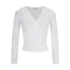 Fotos Reais de Roupas Femininas para Comércio Exterior Novo Outono e Inverno Cor Sólida Design de Renda Tops para Mulheres para Usar como Camadas Base com Mangas Longas.