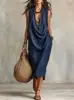 Estilo Nuevo Transfronterizo Europeo y Americano Sexy de Cuello en V Profundo para Mujer Casual de Manga Suelta con Cuello Oscilante Vestido de Vacaciones de Algodón y Lino Hecho a Medida