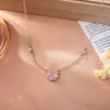 CollarLucky Girl Rosa Corte Rosa Circonita Gama Alta Lujo Moderno Estilo Coreano Dulce Fresco Cadena para Clavícula
