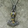 Collar con Colgante de Martillo de Thor Vikingo Retro Europeo y Americano de Acero Inoxidable de Moda Punk Hip Hop Callejero de Acero de Titanio Doble Cara