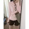 Camiseta de manga larga para mujer, estilo coreano, corte relajado, protección solar, para primavera, verano y otoño, fina, transpirable, suave, camiseta básica versátil con bordes enrollados