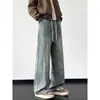 Vibe americana patchwork retrô calça comprida de perna reta masculina marca trendy high street versátil jeans de perna larga com caimento solto masculino