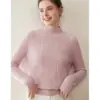 Nuevo Suéter de Cachemir para Mujer Otoño e Invierno, Cuello Alto Medio, Versátil, Suave, Sedoso, Cómodo, Holgado, Camiseta Interior de Punto Trenzado de Cuerpo Entero