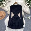 Vestido de punto de manga larga estilo coreano para mujer, con cintura entallada, silueta A favorecedora y un elegante vestido suéter con cuello polo