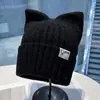 Bonito Gorro de Punto con Orejas de Gato para Mujer en Otoño e Invierno, Circunferencia de Cabeza Grande, Gorro Pequeño de Lana, Engrosado Cálido para Proteger los Oídos, Gorro para el Frío