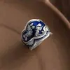 Anillo de Pavo Real Esmaltado de Plata Tailandesa Estilo Nuevo para Hombres y Mujeres, Anillo Ancho Estilo Étnico para Dedo Índice, Ajustable, Venta Directa del Fabricante