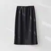 Novos estilos de outono e inverno: mistura de acetato e lã, fluida, saia midi de mistura de lã de cintura alta para mulheres, com cós elástico e uma fenda nas costas