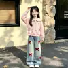 Versátil Conjunto de Dos Piezas para Niños Medianos y Grandes Estilo Escolar Manga Larga Casual Dulce Lazo Jeans Nuevo Estilo Primavera/Otoño