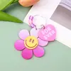 Pingente Chaveiro Girassol Colorido Degradê com Glitter Fino, Pingente Acrílico de Flor Coração com Rosto Sorridente Amarelo, Pequeno Presente