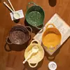 Tigela Cerâmica Criativa com Duas Alças, Formato Irregular, Cor Sob Esmalte, Tigela para Macarrão, Louça Cerâmica Estilo Ins