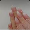 24 piezas transfronterizas, uñas con degradado de color rosa melocotón y almendra, uñas puntiagudas europeas y americanas, parche de uñas francés simple, comercio exterior exclusivo