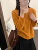 Cardigan de Tricô de Lã Pura com Gola Redonda Novo para o Início do Outono 2025 Feminino Gola Redonda Macio Cera Cor Pura Solto Jaqueta de Botão Único