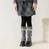 Sapatos Shang Mian Aquecedores de Pernas de Algodão Infantis Acabamento em Renda Laço Meias Franzidas Estilo Coreano Meninas Outono Inverno Quentes Coberturas de Panturrilha de Caxemira