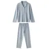 Ropa de Casa Sencilla de Estilo Básico para Mujer Otoño Invierno Suave Cálido Conjunto de Cárdigan Botones Solapa Ropa Exterior Pijama de Color Sólido para Mujer