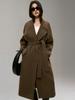 [Shengdu] Invierno Nuevo Estilo Japonés Estilo Casual Lana Pesada Patrón Espiga Maillard Solapa Grande Abrigo para Mujer