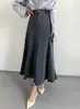 Nova Coleção Primavera/Verão 2026 Estilo Retrô Elegante Estilo Coreano Saia Lápis de Cintura Alta Saia Jeans de Comprimento Médio