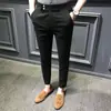 Calças Ocidentais de Primavera e Outono Masculinas Estilo Coreano Slim-fit Calças Ocidentais Masculinas Perna Afunilada Casuais Tendência Calças de Nove Pontos Masculinas Tendência