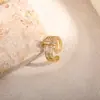 Anillo Abierto de Moda Transfronteriza Europea y Americana Incrustado con Diamantes de Zirconia Hoja Jade Hetian Anillo para Dedo Índice de Alta Versión No Desvanecible para Hombres y Mujeres
