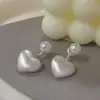Pendientes de Corazón de Perla Cepillado Plateado de Lujo de Dos Piezas Moda Vintage Accesorios de Pendientes Versátiles