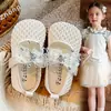 Sandalias Transparentes de Malla para Niñas Estilo Verano 2026 para Niños Mayores, Lindos Zapatos de Princesa con Lazo de Perla, Zapatos de una Sola Pieza Calados