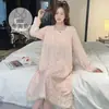 Pijama de Algodão Nuvem para Mulheres, Primavera e Outono, com Bojos, Camisola Fina de Manga Longa, Estilo Princesa, Tamanho Grande para Casa, Pode Ser Usado Fora
