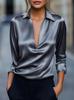 2025 Estación Independiente Deseo Modelo de Exportación de Amazon Otoño Elegante Color Puro Simple Cuello en V Camisa de Manga Larga para Mujer