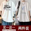 Camiseta Manga Curta Masculina Nova Masculina t Verão Versátil Camisa de Hong Kong Masculina Tendência Marca Roupa de Manga Três Quartos 2025 Camiseta de Meia Manga