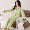 Pijama de invierno nuevo tipo cárdigan de algodón tejido tipo sándwich para mujer, de manga larga, holgado, de talla grande, sencillo, para el hogar