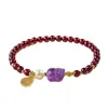 Pulsera Pixiu de Amatista con Perlas de Granate Natural para Mujer Moda Viajes Pulsera de Perlas de Agua Dulce Natural de la Fortuna
