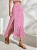 Nova Saia Casual Elegante Floral da Amazon para Mulheres, com Cintura Elástica, Retro, Elasticidade em Quatro Direções e Fenda, Coleção Primavera/Verão
