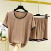 Conjunto de Verão Novo Feminino de Modal Solto Tamanho Grande Pijama para Casa Pijama Versátil Fino Esportivo Casual Conjunto de Duas Peças