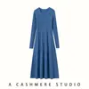 Siempre hermoso~ Vestido de punto acanalado de cachemira de cuello redondo para otoño e invierno para mujer, vestido base de suéter de manga larga, falda larga interior