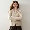 Estilo Simples para o Dia a Dia Moletom de Caxemira Cor Lisa Cor Lisa Zíper Bidirecional Cardigã Curto Tricô Suéter Casaco Feminino