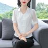 2024 Elegante Camisa de Chifón de Manga Corta Estilo Nacional Nuevo Chinoiserie con Botones Verano Nuevo Estilo Estilo Extranjero para Mujer Chic Estilo Corto Pequeño