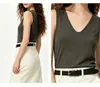 Camisola de seda estilo minimalista para mujer, cuello en V sin costuras, sin mangas, top de capa base de alta gama