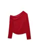 Ropa de Otoño 2025 Nueva para Mujer Europea y Americana Transfronteriza, Moda Versátil, Terciopelo, Delgado, Diseño Asimétrico, Camiseta Plisada