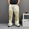 Jeans blancos de pierna ancha, diseño original de verano, estilo americano, unisex, pintados a mano con efectos de salpicaduras, aspecto desgastado y sucio, modernos