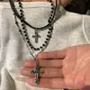 Collar Cruzado de Múltiples Capas Retro con Cuentas para Mujer Estilo Punk Oscuro Cadena para Clavícula Apilada Hottie del Milenio Accesorios Y2K