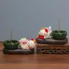 Difusor de Pedra Bruta de Cristal Natural Pedra Difusora Gato da Sorte Queimador de Incenso Zen Bastão Porta Incenso Queimador de Incenso de Sândalo em Enfeites Decorativos