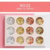 Caja de Papel con Diseño Hueco Rellena de Polvo de Brillo para Uñas, 12 Colores de Polvo Fino Láser, Lentejuelas con Brillo Degradado Iridiscente para Decoraciones de Uñas