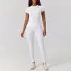 Conjunto de Roupa de Yoga Duas Peças Secagem Rápida Escovado Transfronteiriço, Conjunto de Roupa de Yoga Cor Sólida Gola Redonda Sensação de Pele Nu, Conjunto de Roupa para Esportes e Fitness