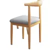 Cadeira com Encosto de Chifre em Ferro Estilo Nórdico para Casa Cadeira de Jantar de Metal Imitação de Madeira Maciça Cadeira de Mesa de Jantar Simples Casual para Quarto