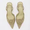 Sandalias de Tacón Alto Puntiagudas de Terciopelo Verde, de Moda y Lujosas, con Hebilla Ovalada y Correa Trasera, Tacones Altos para Mujer, Nuevas Llegadas de Primavera