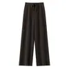 100% lã pura, espessada para outono e inverno, calças de lã wide leg para mulheres, com malha fluida, design de perna reta e comprimento longo que varre o chão, adequadas para usar como peça externa.