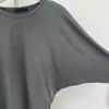 Top Largo de Manga Larga Plisado de Corte Sesgado "Walk" de Gama Alta en Gris Oscuro
