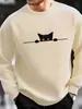 Talla Europea Transfronteriza Sudadera Casual Holgada de Moda Otoño e Invierno para Hombre con Estampado de Gato de Dibujos Animados, Manga Larga, Cuello Redondo